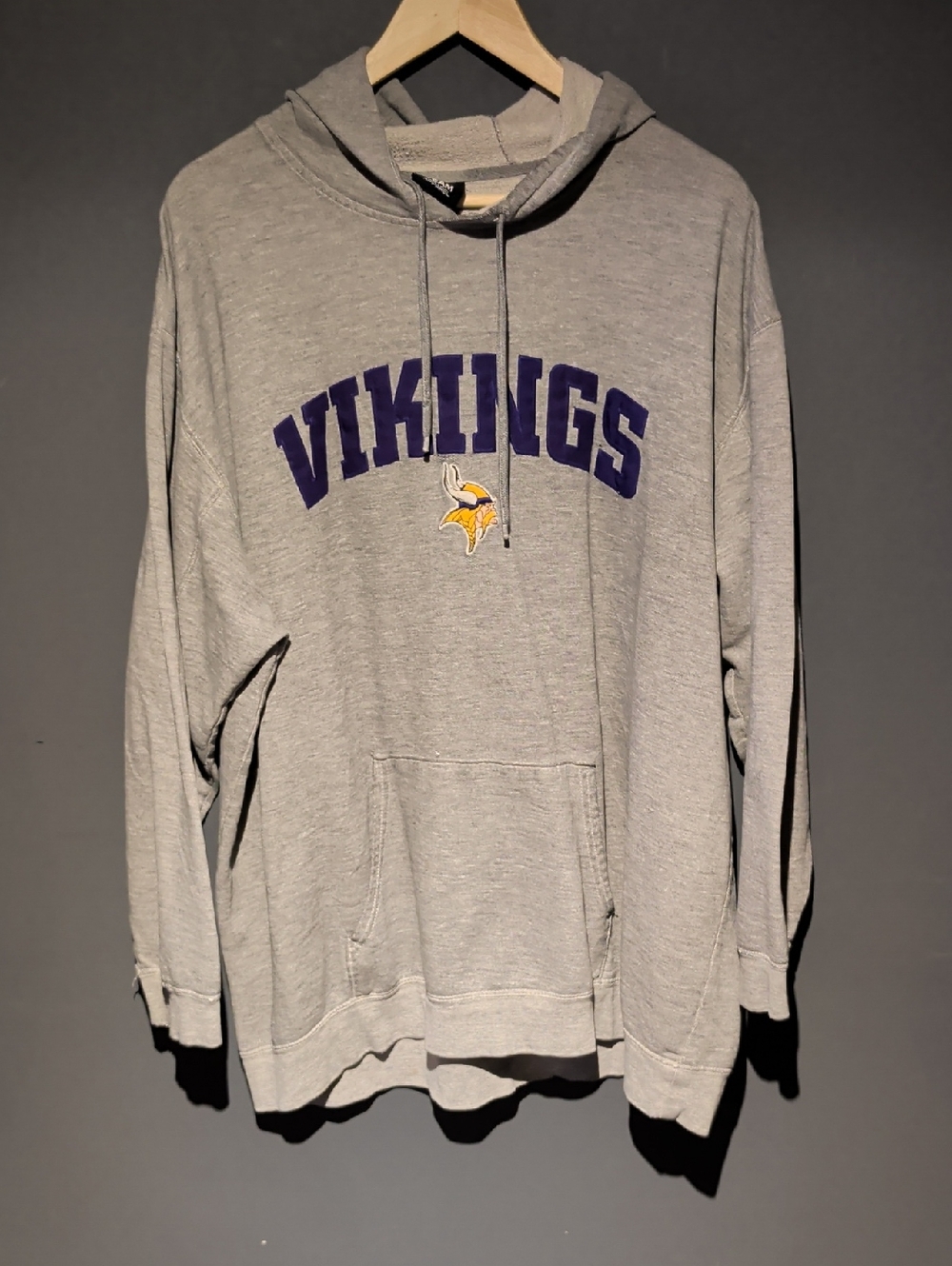 NFL Vikings Gray Hooded Sweatshirt with Purple Chest Logo